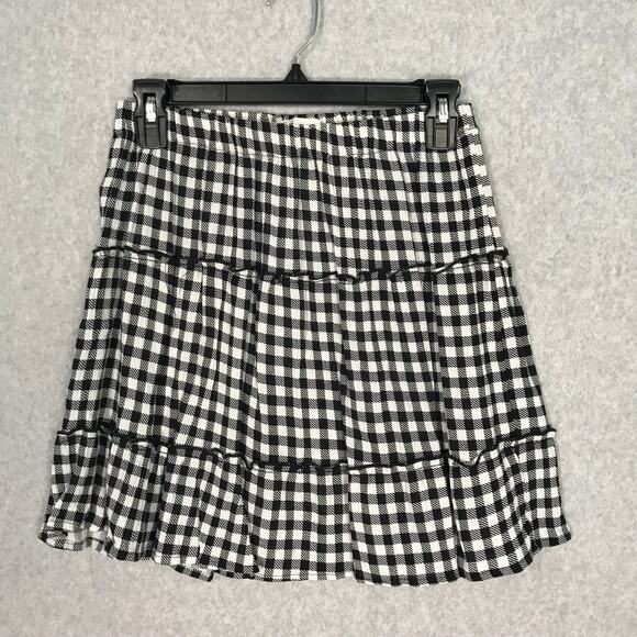 Pink Rose Dresses & Skirts - Pink Rose Skirt Womens Small Black White Ruffle Check Gingham Plaid‎ Tiered Twee